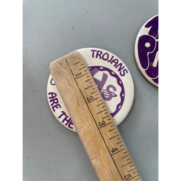 Vintage Pinback Buttons Trojan Power and Trojans Are The Best Pins 3 Inch Purple - Picture 4 of 5